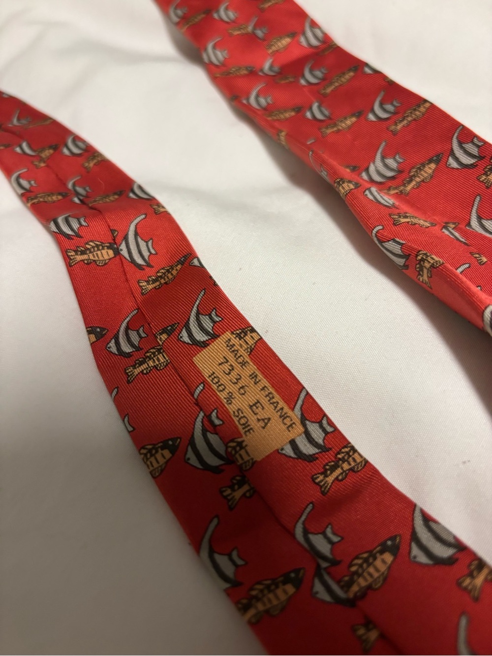 Hermes Red Silk Tie with Nautical Boat Motif